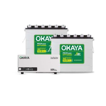 Okaya Advanced Inverter & Battery Combo | ATSW 1900 24V UPS/Inverter (1650VA) with Advanced True Sine Wave technology & 2 Advanced Batteries (PROPower OPTT24060 210Ah/12V) | For Home, Office & Shops