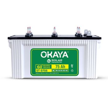 Okaya Solar Battery ST 075S - 75Ah Capacity with Total Warranty of 60 Months | Reliable Power Storage for your Solar Applications at Home, Office & Shops